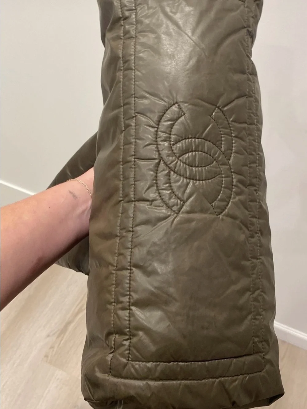 CHANEL Olive Green Cocoon Nylon Tote Bag